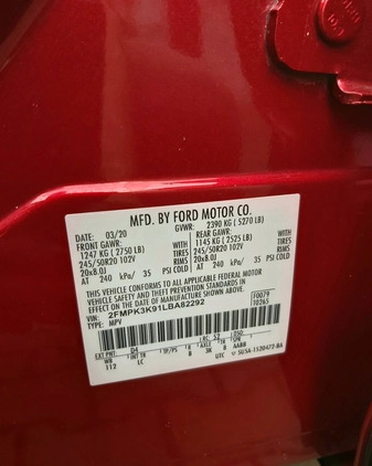 Ford EDGE cena 113000 przebieg: 69900, rok produkcji 2020 z Września małe 631